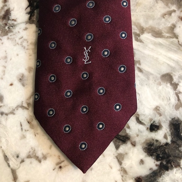 Yves Saint Laurent New York Paris - Burgundy With Navy White Repeat Dot Design - Picture 3 of 8